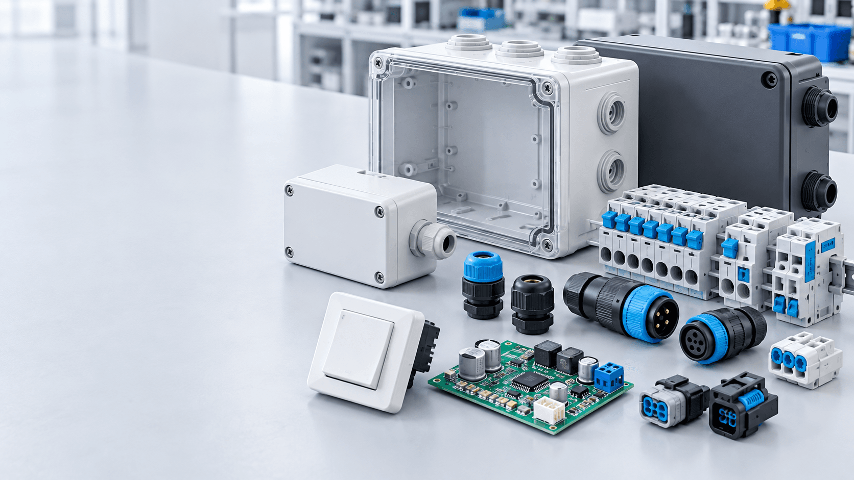 Plastic electrical enclosures, connectors, switches, and electronic housings