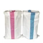 White polypropylene woven sacks with colored stripes