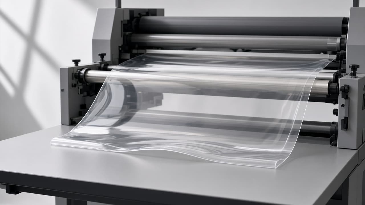 Printed plastic film being processed on an industrial printing line
